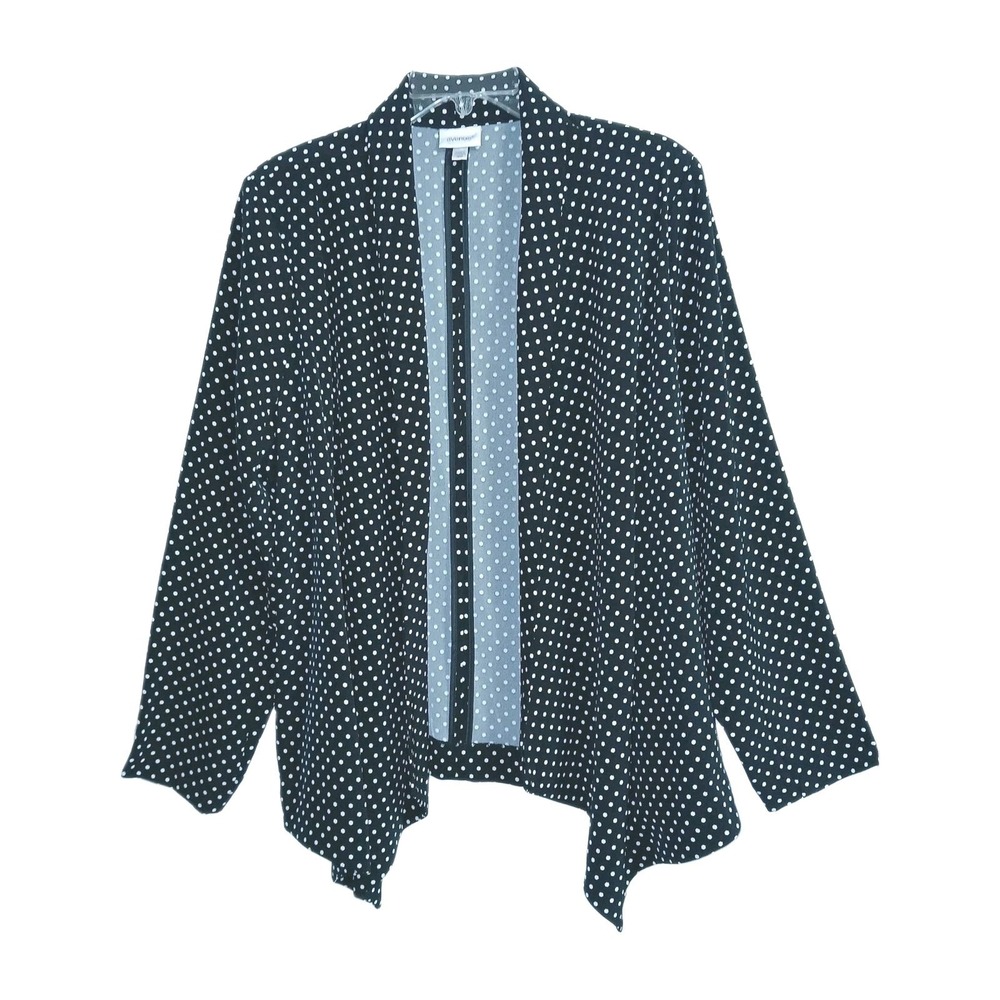 Avenue Women Polka Dot Cardigan Jacket 18 20 Black White Open Front Career Work